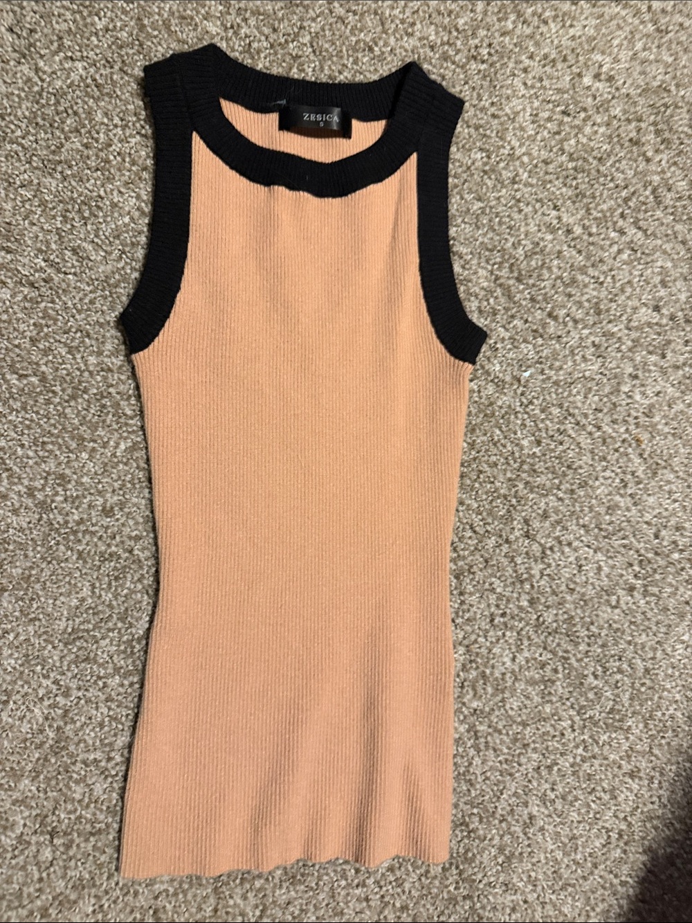 Zesica Peach Ribbed Tank with Black Trim